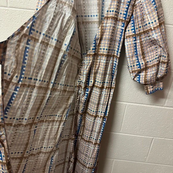 GANNI Checked Cotton-poplin Wrap Midi Dress Size 38 Medium 6 - Picture 11 of 13